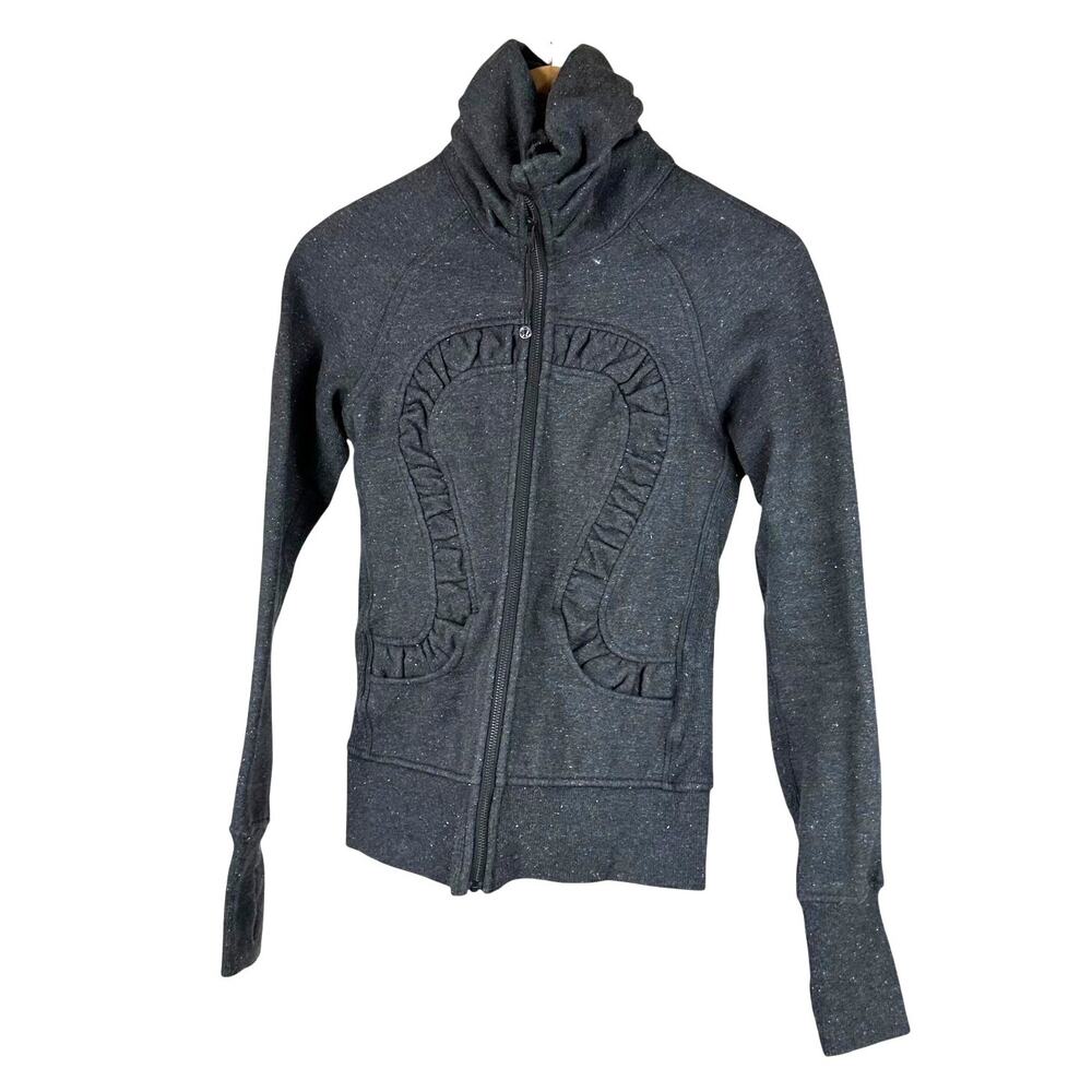 Lululemon Sparkle Cuddle Up Jacket Charcoal Gray Thumbholes Women's Size 4 EUC